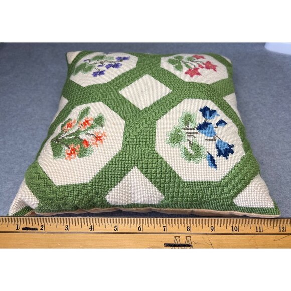 Vintage Needlepoint Floral Pillow with Corduroy Back - Picture 6 of 8